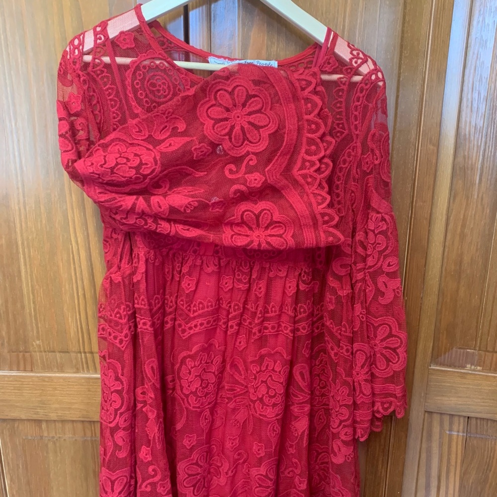 Free People El Sol Mini Dress in Red/Rouge Size L